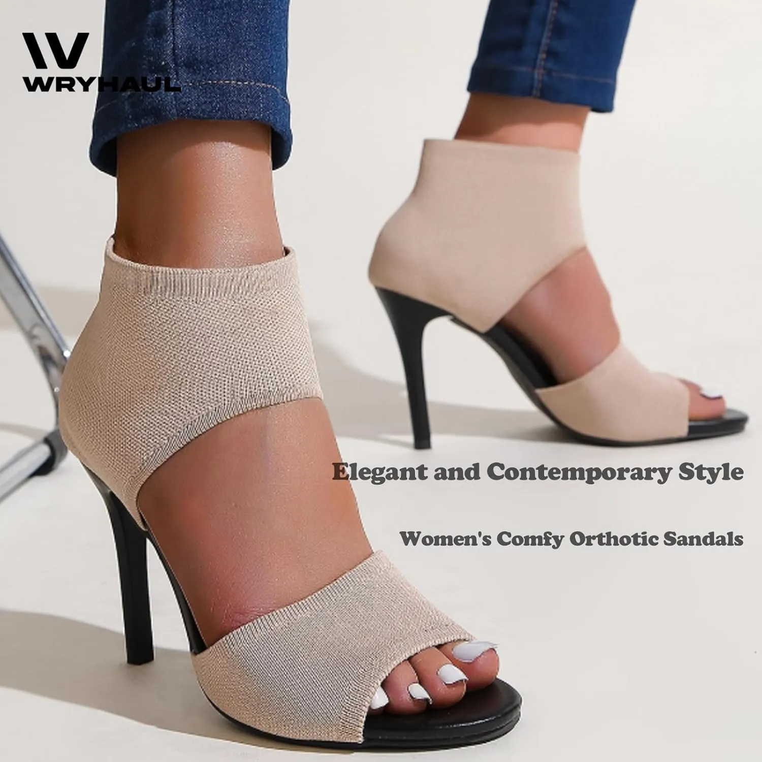 2025 High Heel with Elastic Back, Summer Dressy Open Stiletto Orthopedic Sandals for Women Wedge Heels, Summer Sandals