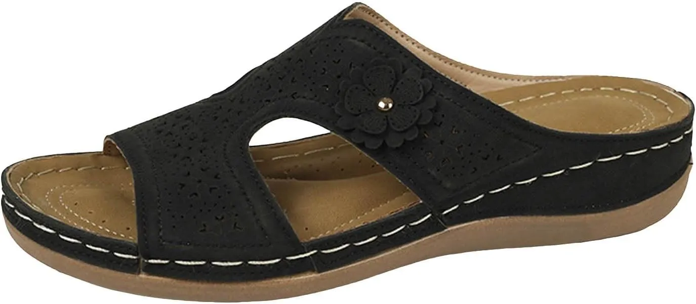 2025 Women Comfortable Orthopedic Sandals Summer Breathable Cut-Out Cute Flower Vacation Slippers with Arch Support Fashion Open Toe Ladies Dress Walking Footwear Outdoor Slip-On Shop Platform Shoes