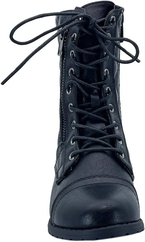 ABSOLEX Girl's Toddle/Little Kid/Big Kid Lace up Round Toe Low Heel Combat Boots