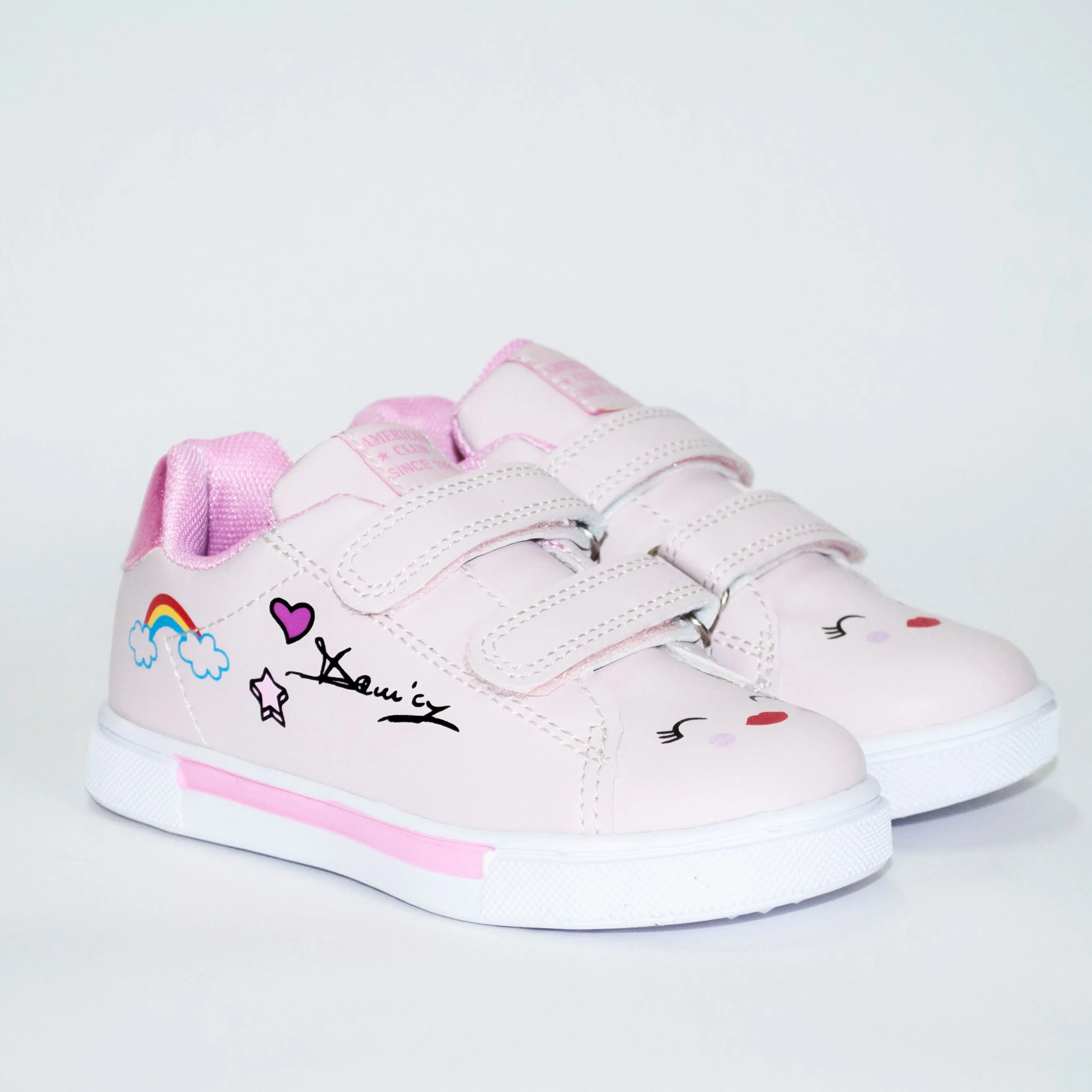 AC Toddler Girl Pink Sneakers with Rainbow Print | 735/21-P