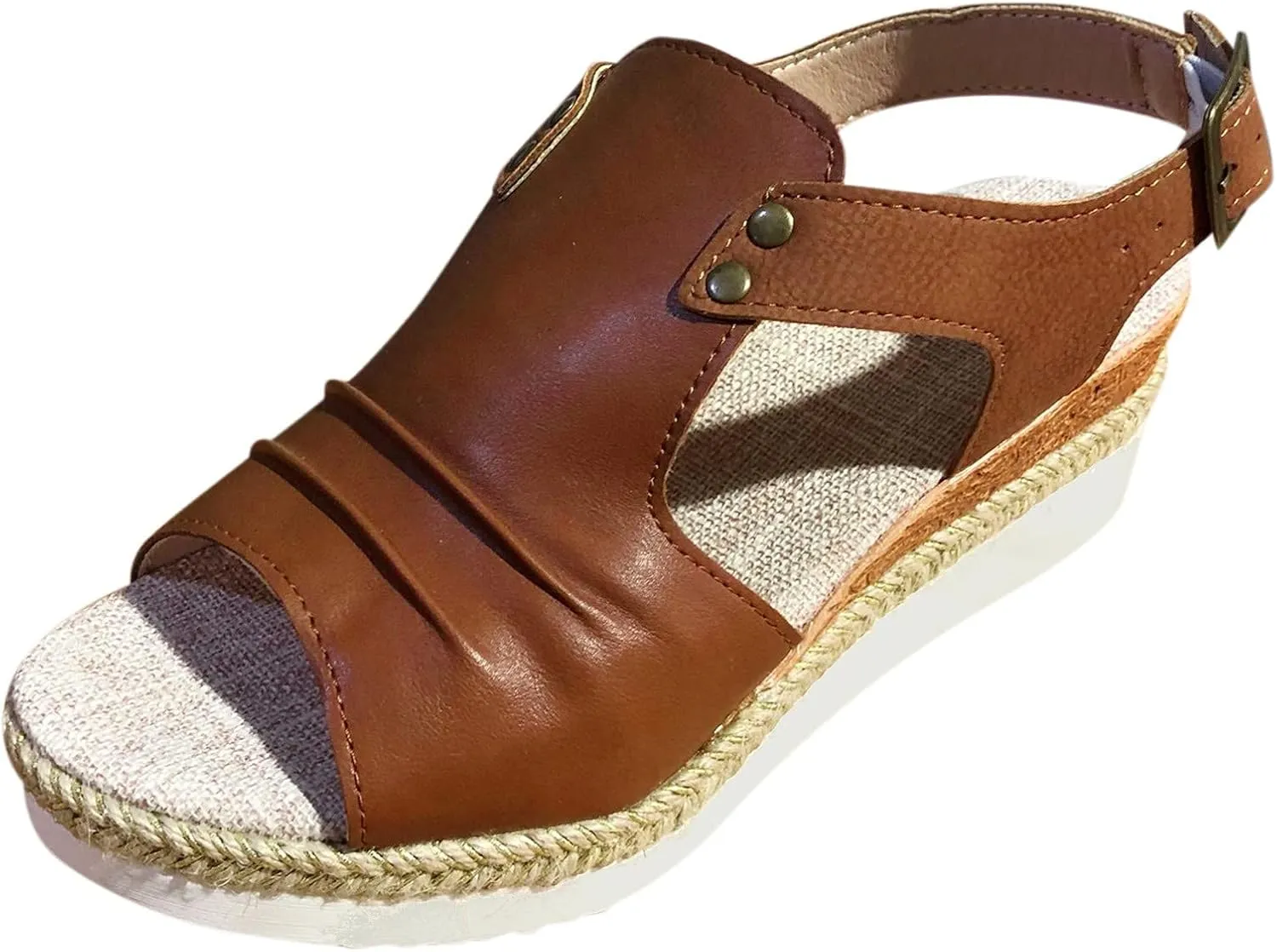 AMDBEL Summer Sandals for Women 2024, Orthopedic Platform Wedge Sandals for Women Summer Dressy Flat 2023 Open Toe Ankle Strap Espadrilles Sandals Casual Strappy Slip on Sandals Beach Boho Sandals, 6