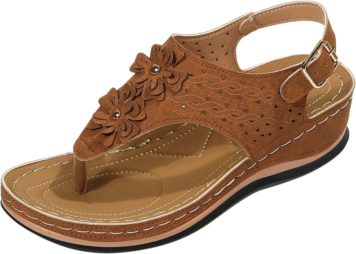AMDBEL Womens Sandals Comfortable Dressy, Orthopedic Flip Flops Sandals for Women, Summer Sandals with Arch Support Casual Walking Wedges Platform Thong Sandals Anti-Slip Beach Boho Slippers Shoes