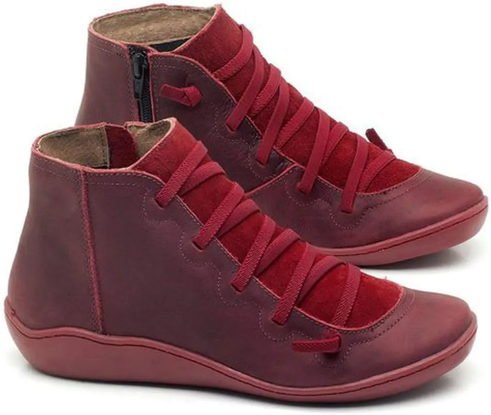 Ankle Boots for Women Casual Western Short Boots Women's Arch Support Boots Comfy Lace Up Flat Heel Ankle Booties