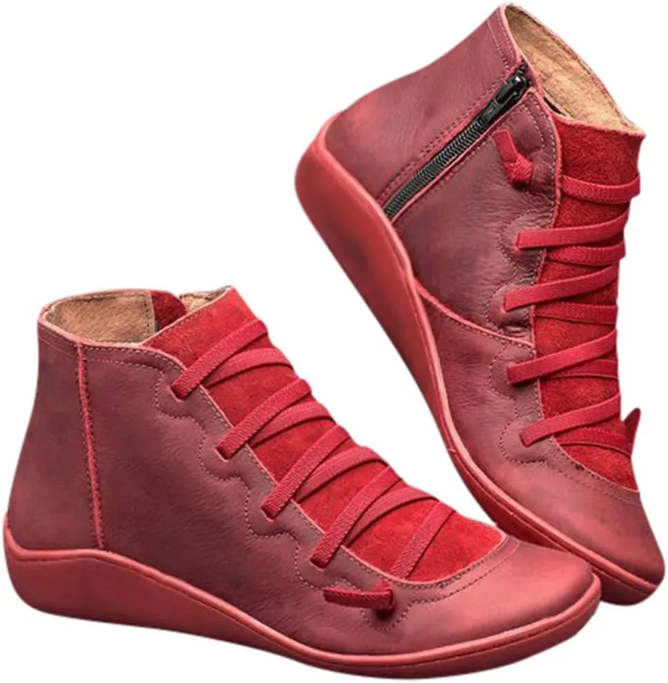 Ankle Boots for Women Casual Western Short Boots Women's Arch Support Boots Comfy Lace Up Flat Heel Ankle Booties