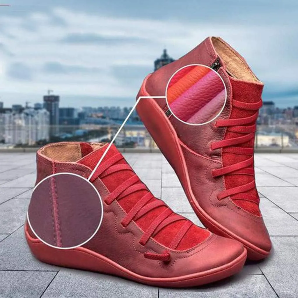 Ankle Boots for Women Casual Western Short Boots Women's Arch Support Boots Comfy Lace Up Flat Heel Ankle Booties