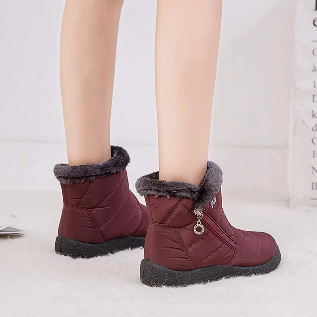 Ankle Boots for Women Comfy Platform Women's Fleece Zipper Waterproof Warm Mid-Calf Boots Short Boots Snow Boots