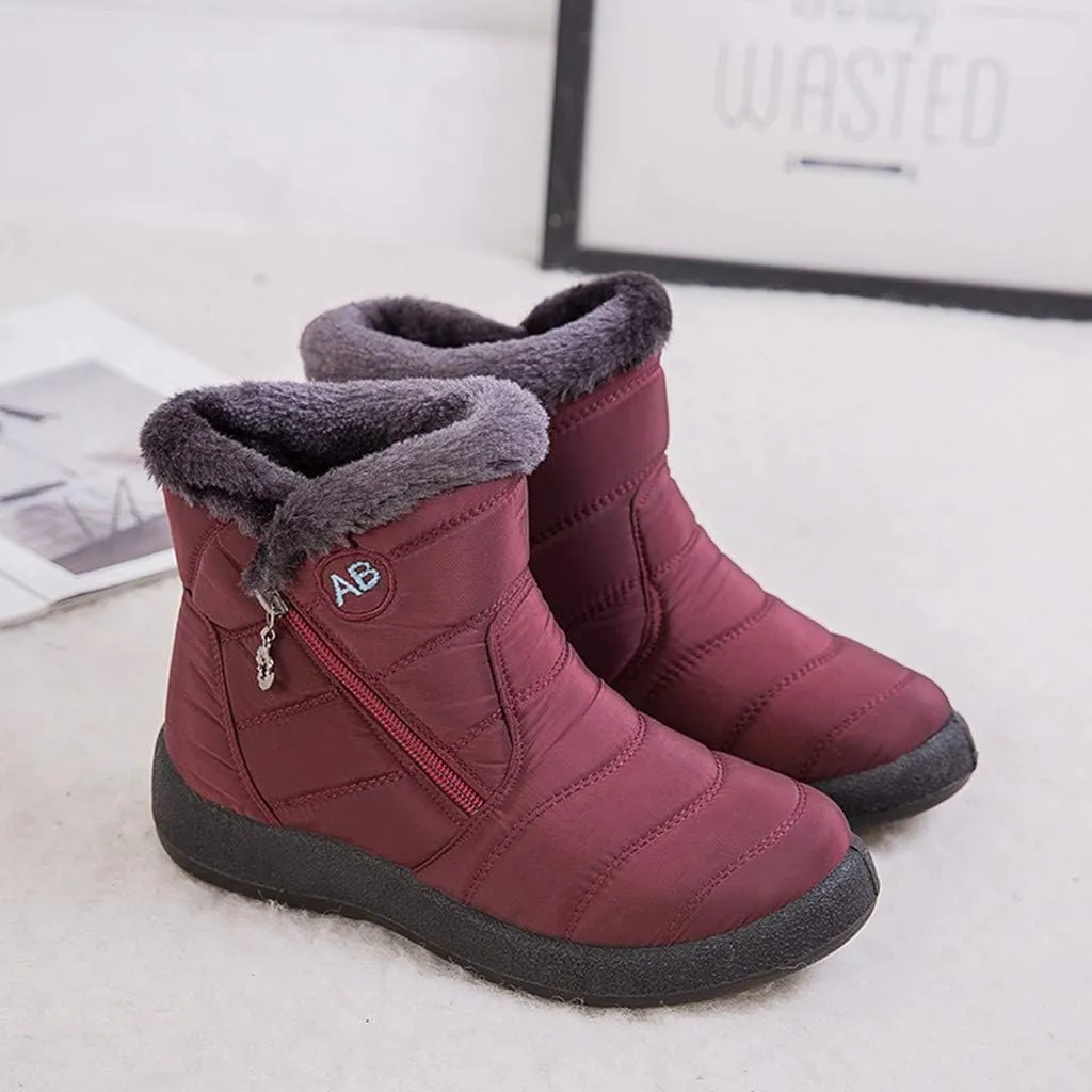 Ankle Boots for Women Comfy Platform Women's Fleece Zipper Waterproof Warm Mid-Calf Boots Short Boots Snow Boots
