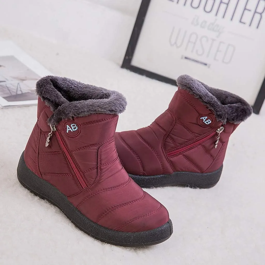 Ankle Boots for Women Comfy Platform Women's Fleece Zipper Waterproof Warm Mid-Calf Boots Short Boots Snow Boots