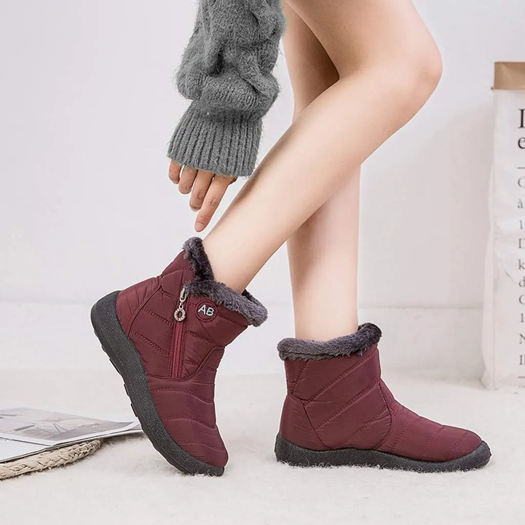 Ankle Boots for Women Comfy Platform Women's Fleece Zipper Waterproof Warm Mid-Calf Boots Short Boots Snow Boots