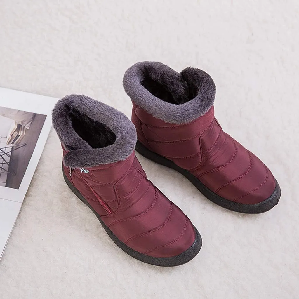 Ankle Boots for Women Comfy Platform Women's Fleece Zipper Waterproof Warm Mid-Calf Boots Short Boots Snow Boots