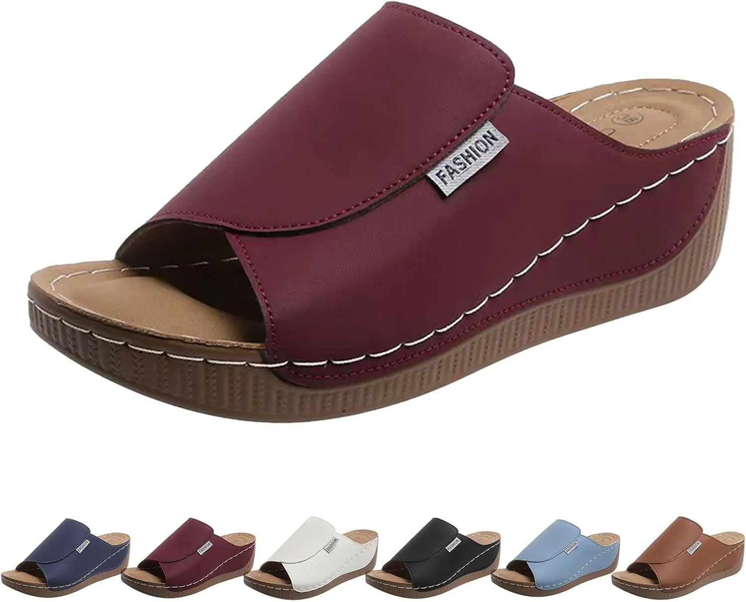 Arch Support Wedge Sandals for Women Summer Dressy, Slides Open Toe Leather Platform Orthopedic Sandals Casual Boho Slip on Beach Sandals Dress Shoes Outdoor ComfortableWalking Shoes