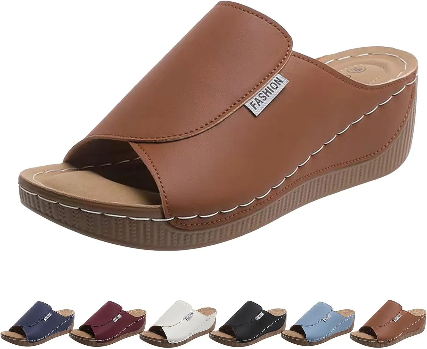 Arch Support Wedge Sandals for Women Summer Dressy, Slides Open Toe Leather Platform Orthopedic Sandals Casual Boho Slip on Beach Sandals Dress Shoes Outdoor ComfortableWalking Shoes