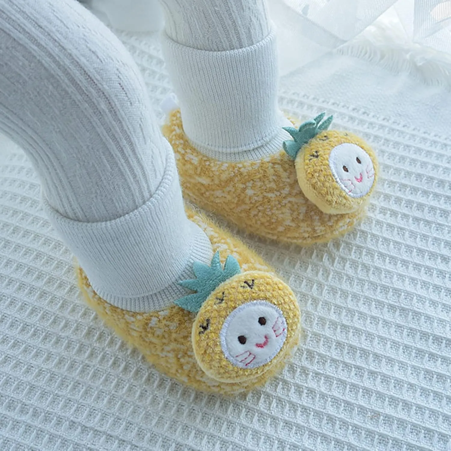 Baby Toddler Shoes Cotton Shoes Plus Velvet Thick Warm Soft Soled Shoes Cute Do Flexible Shoes for (Yellow, 6-12 Months)