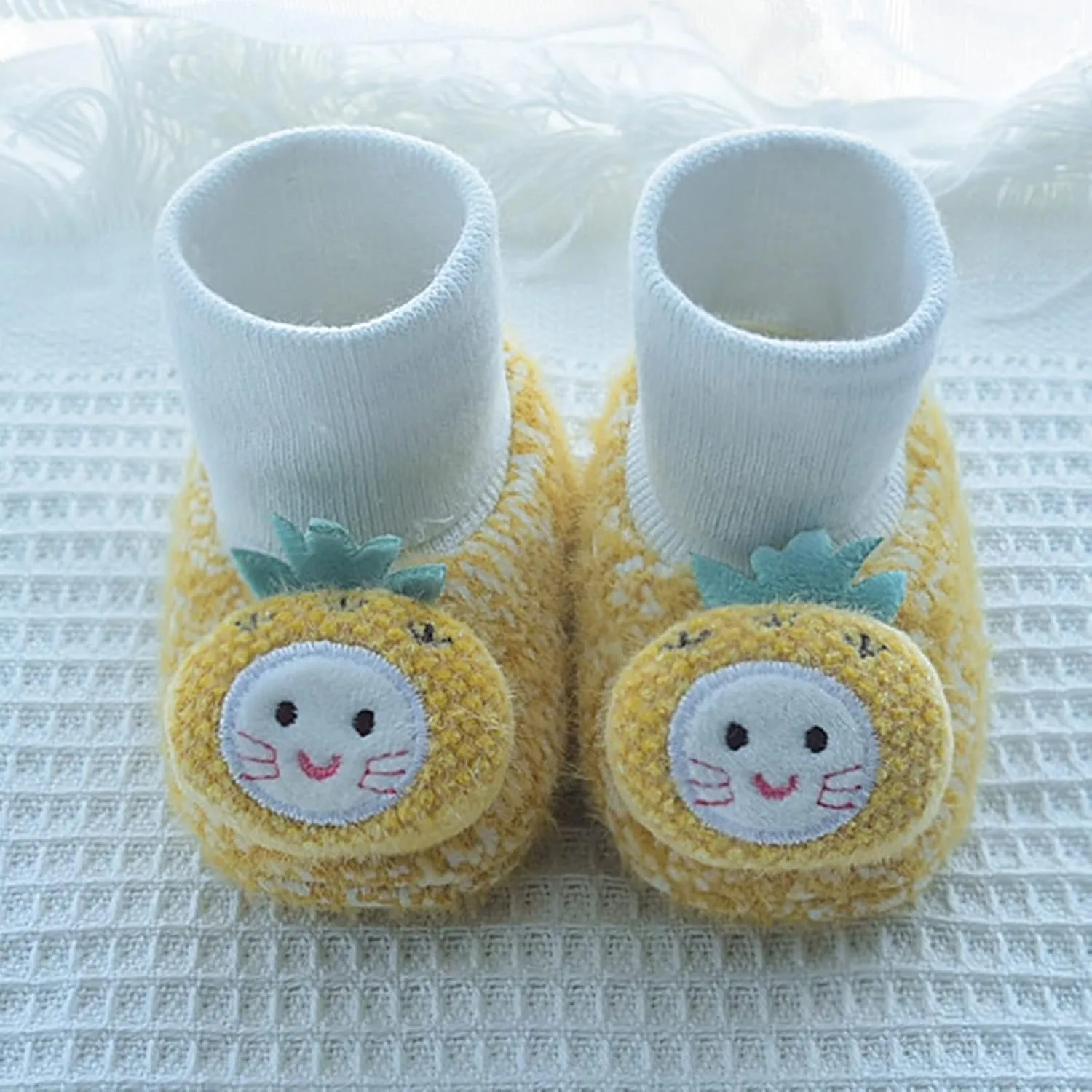 Baby Toddler Shoes Cotton Shoes Plus Velvet Thick Warm Soft Soled Shoes Cute Do Flexible Shoes for (Yellow, 6-12 Months)