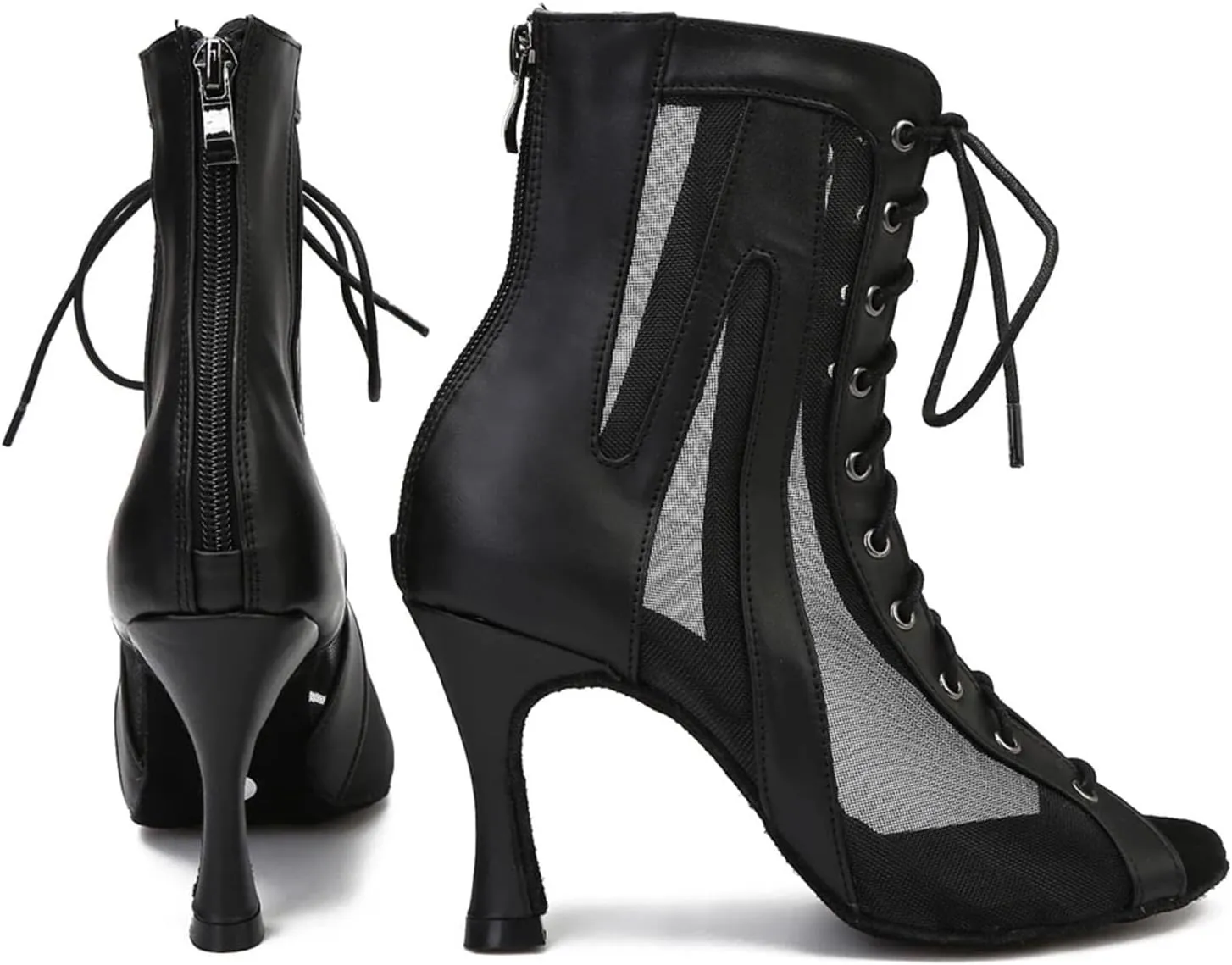 Black Leather Dance Boots - Pole/Salsa Party Heels for Ballroom (9CM/3.54")