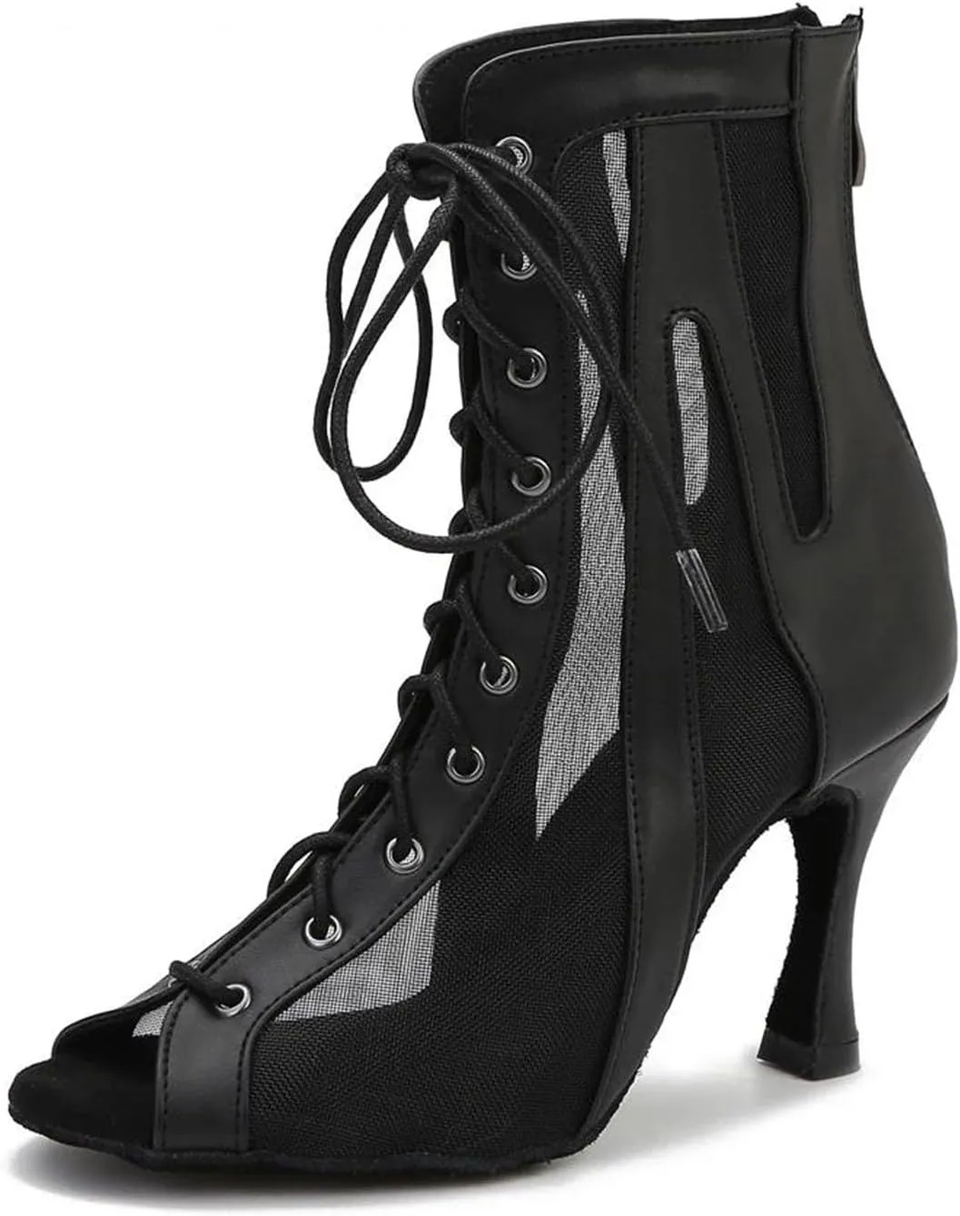 Black Leather Dance Boots - Pole/Salsa Party Heels for Ballroom (9CM/3.54")