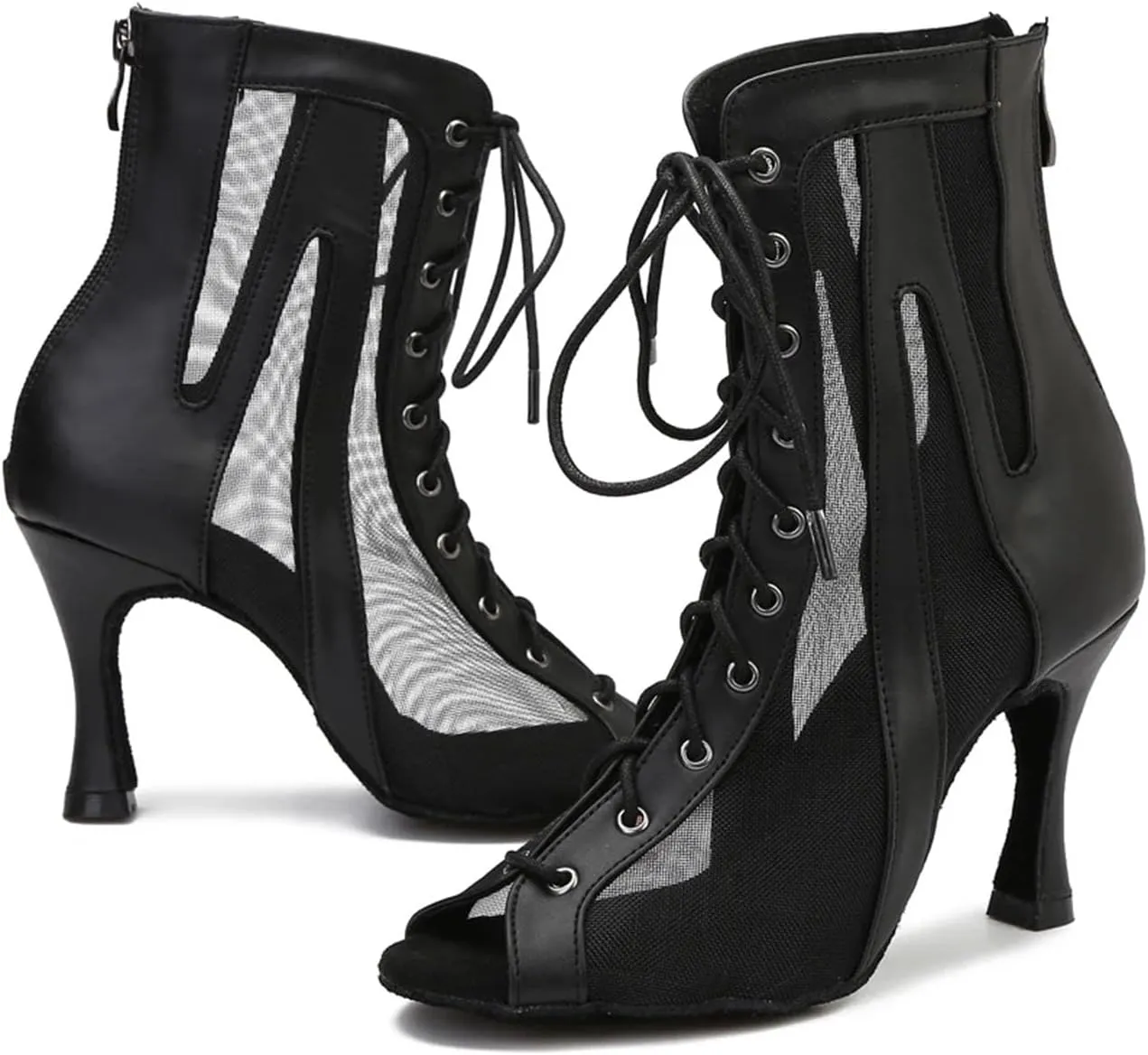 Black Leather Dance Boots - Pole/Salsa Party Heels for Ballroom (9CM/3.54")