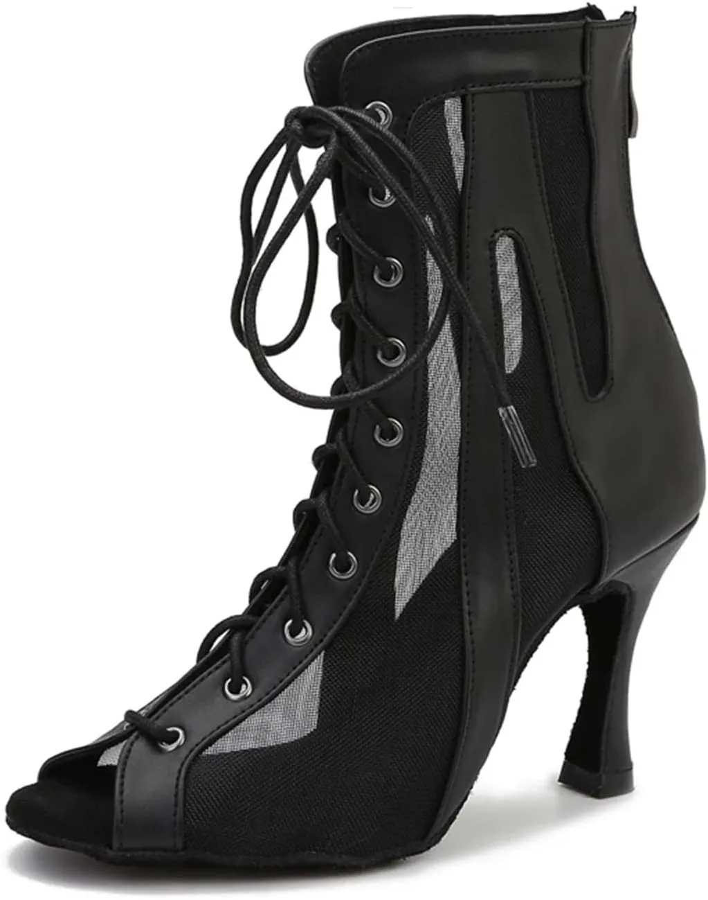 Black Leather Dance Boots - Pole/Salsa Party Heels for Ballroom (9CM/3.54")