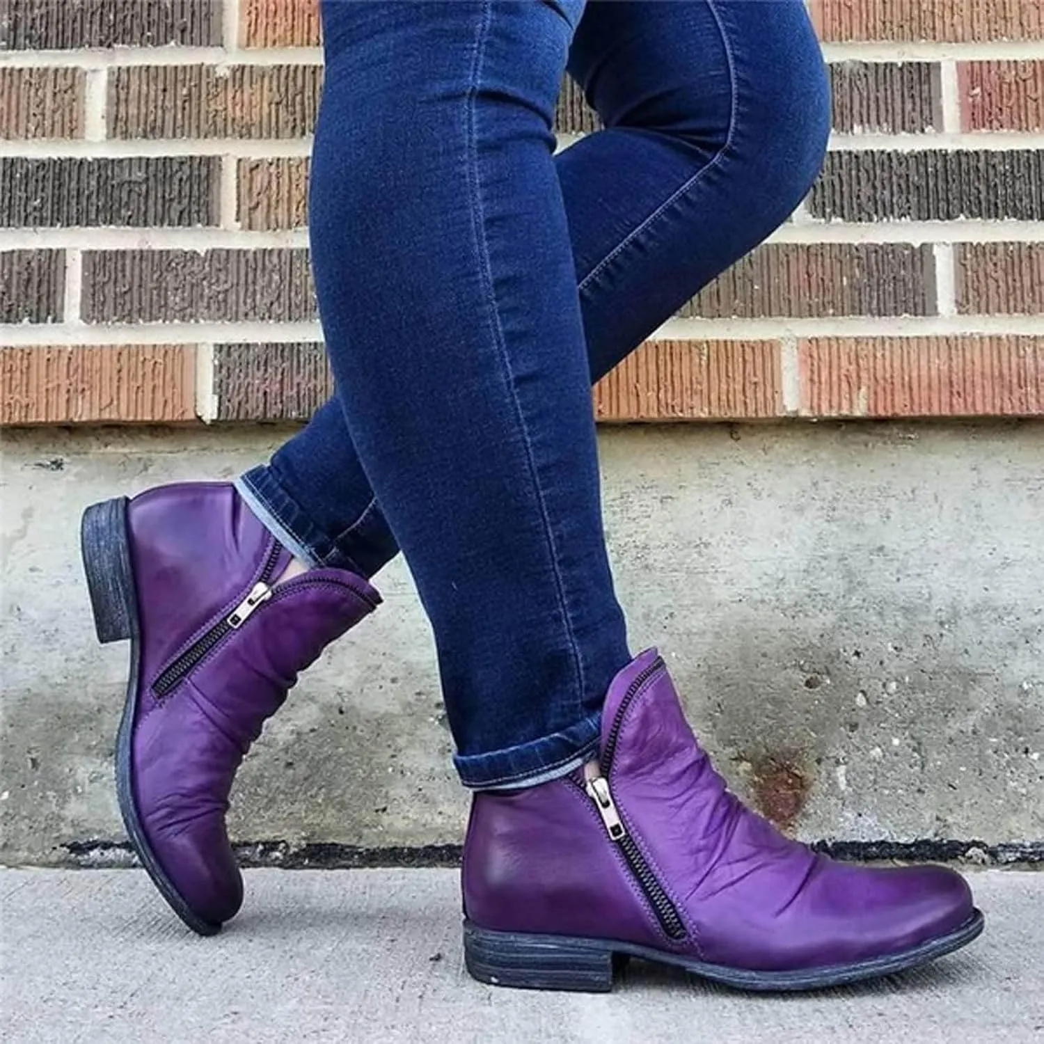 Boots for Women Ankle Boots Casual Womens Low Heel Fashion Arch Support Lace Up Zipper Shoes Walking Short Booties