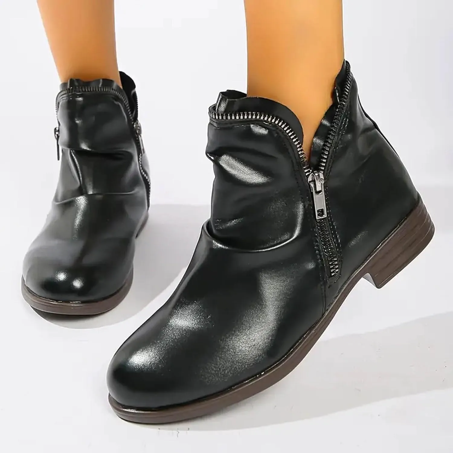 Boots for Women Ankle Boots Casual Womens Low Heel Fashion Arch Support Lace Up Zipper Shoes Walking Short Booties