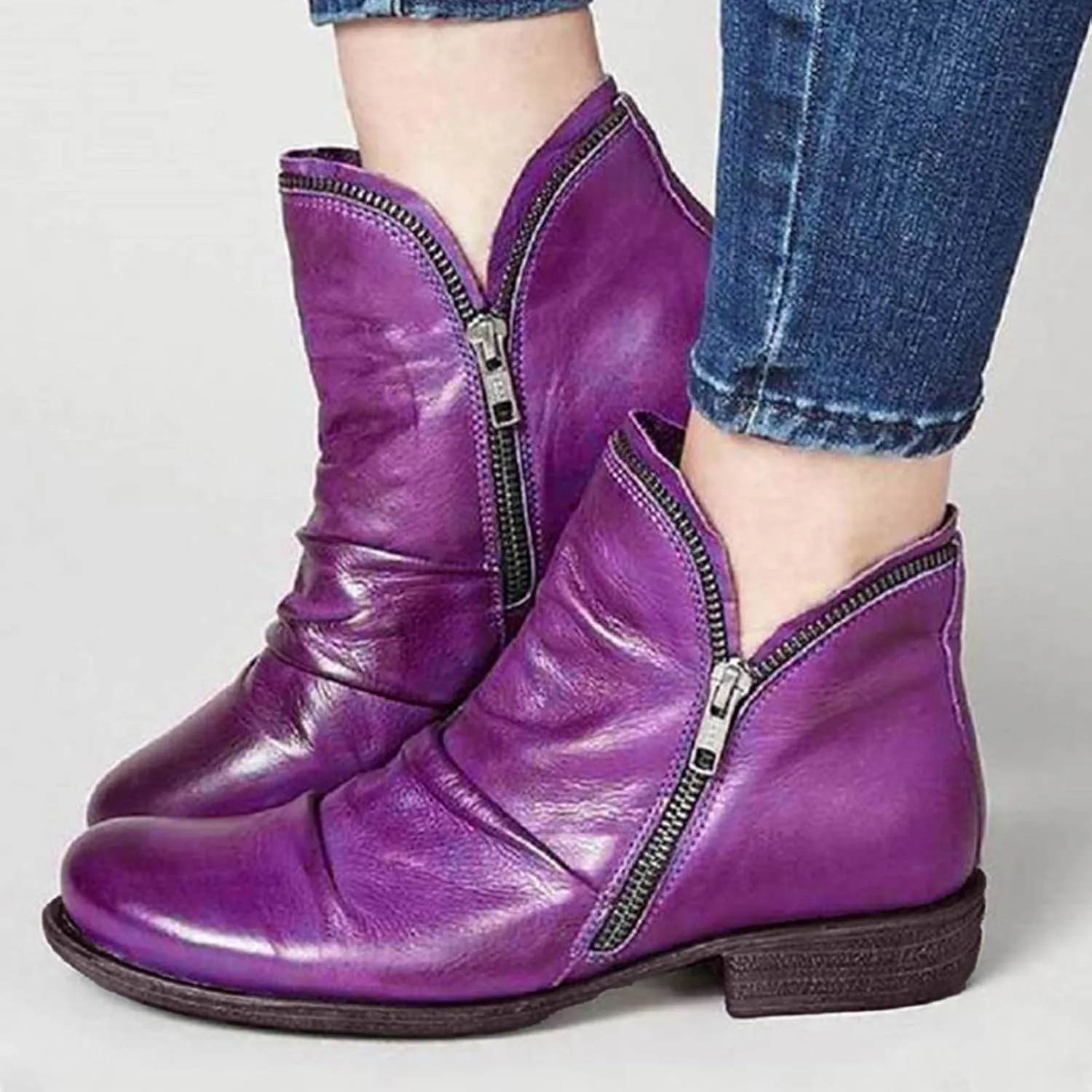 Boots for Women Ankle Boots Casual Womens Low Heel Fashion Arch Support Lace Up Zipper Shoes Walking Short Booties