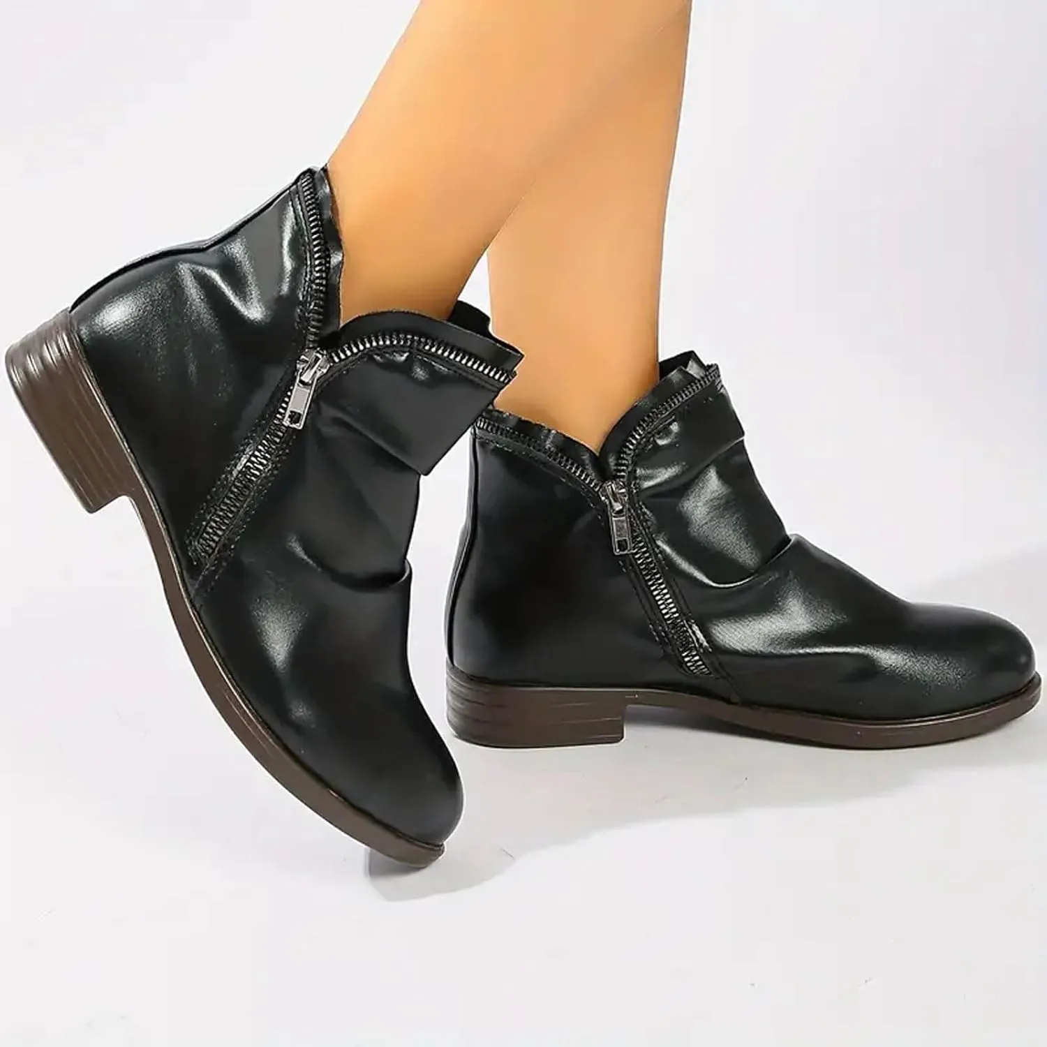Boots for Women Ankle Boots Casual Womens Low Heel Fashion Arch Support Lace Up Zipper Shoes Walking Short Booties