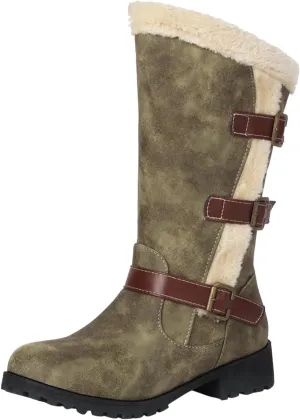 Boots for Women Side Zipper Buckle Straps Fuzzy Fur Warm Womens Boots Solid Color Comfortable Fashion Leather Boots
