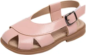 Boys Girls Leather Soft Closed Toe Sandals Lightweight Hollow Outdoor Beach Sport Water Shoes Kids Summer Sandals