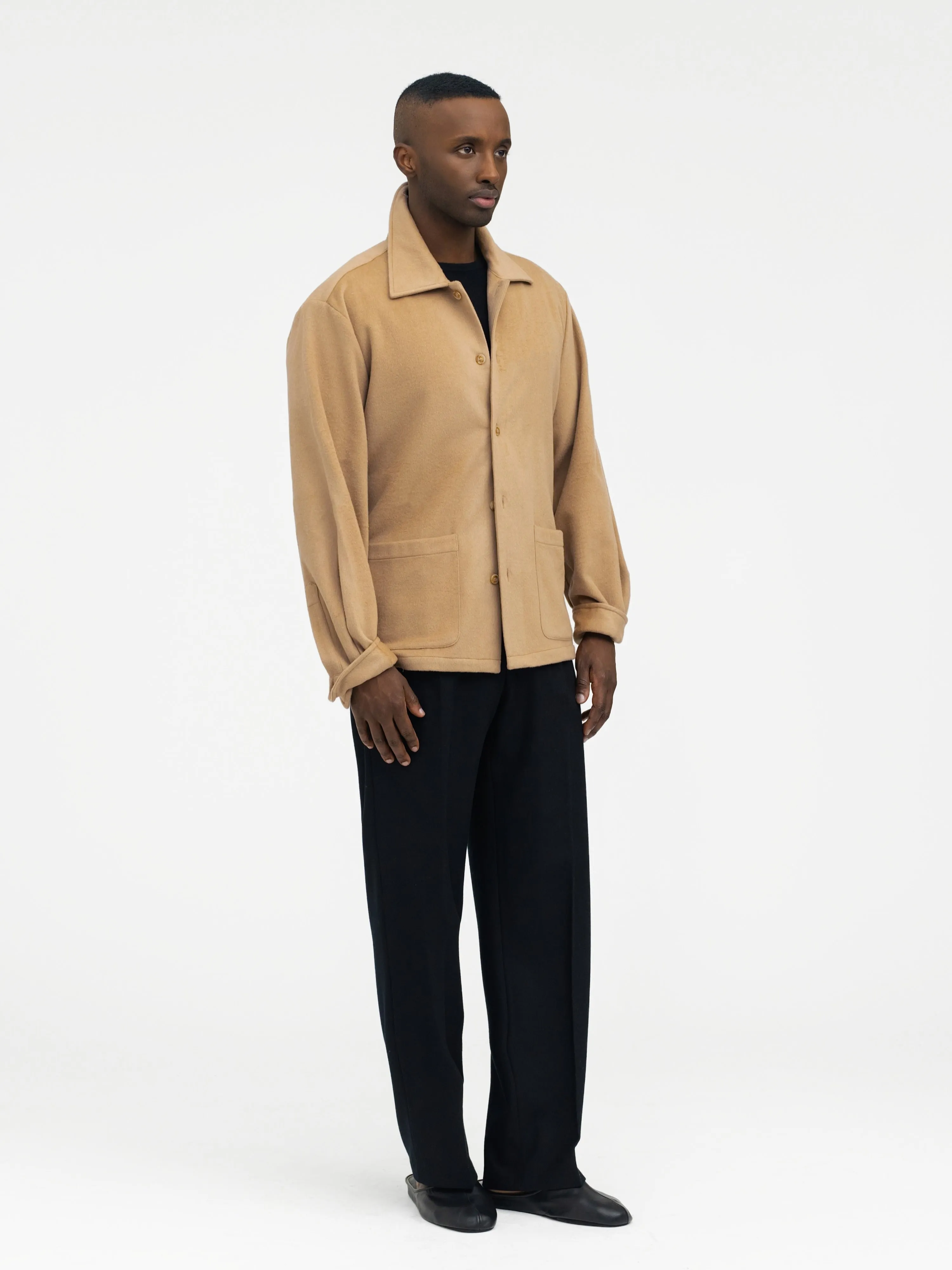 Camel Cashmere Wool Shirt Jacket
