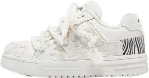Canvas Leather Rope Lace Chunky Sneakers for Women & Girls - Y2K Kawaii Cloud Bread Cute Shoes, Comfy Orthopedic Support Retro Streetwear for Back to School, Beach Travel, All-Match Minimalist