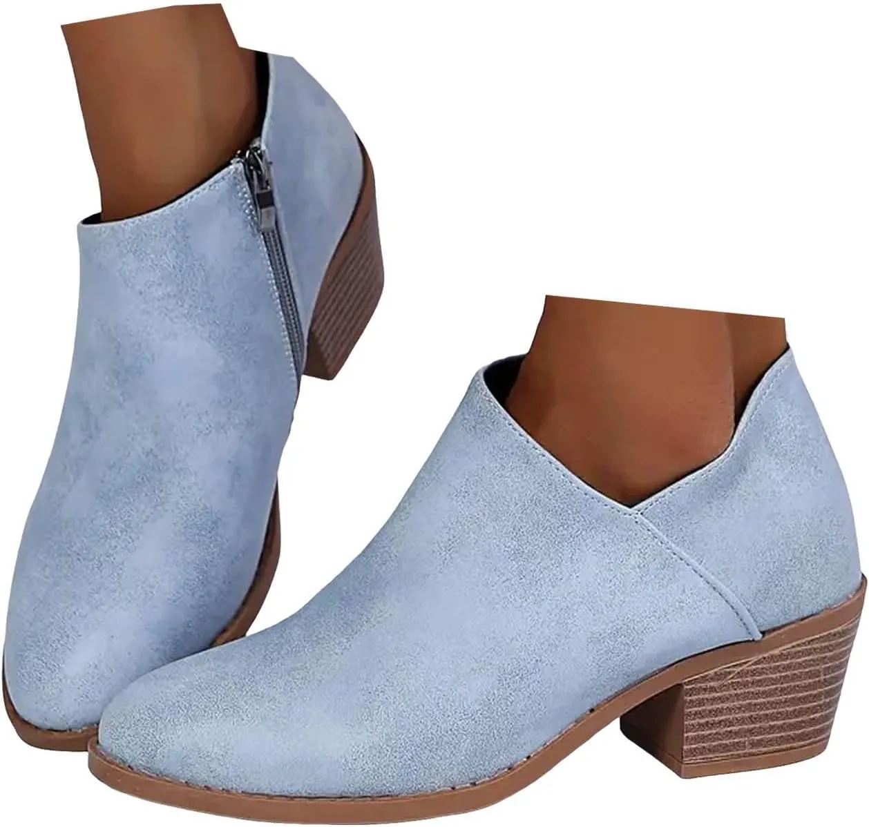 Cathalem Ankle Booties for Women Low Heel,2024 New Retro V Cutout Short Warm Boots Closed Toe Low Heel Combat Western Shoes