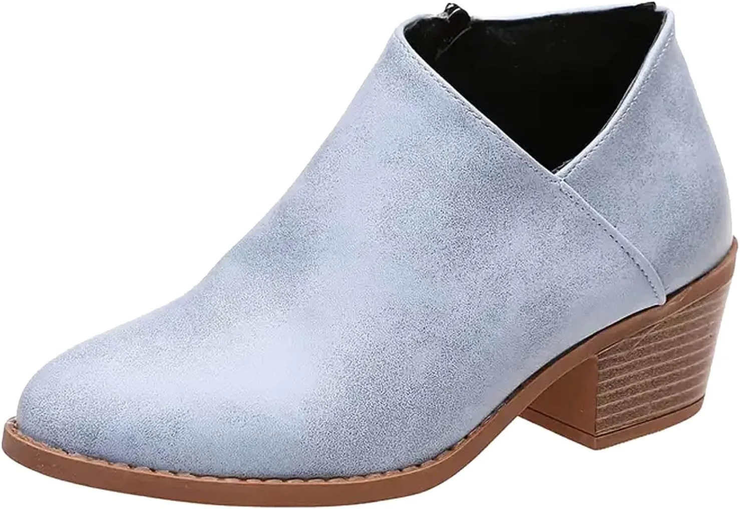 Cathalem Ankle Booties for Women Low Heel,2024 New Retro V Cutout Short Warm Boots Closed Toe Low Heel Combat Western Shoes