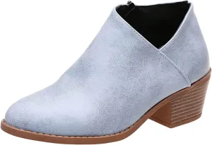 Cathalem Ankle Booties for Women Low Heel,2024 New Retro V Cutout Short Warm Boots Closed Toe Low Heel Combat Western Shoes