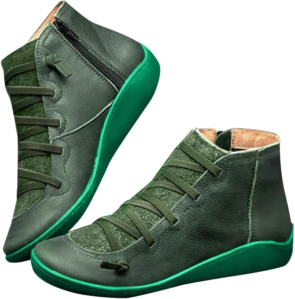 Cathalem Boots for Women Arch Support Womens Fashion Lace Up Zipper Booties Cowboy Cowgirl Walking Short Bootie