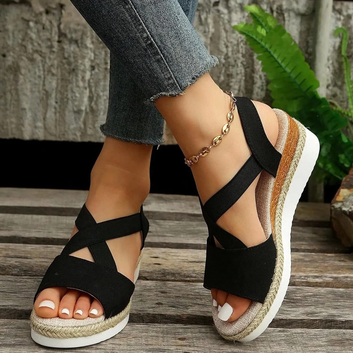 Cathalem Orthopedic Platform Wedge Sandals for Women Summer Dressy 2024 Flat Open Toe Ankle Strap Espadrilles Sandals