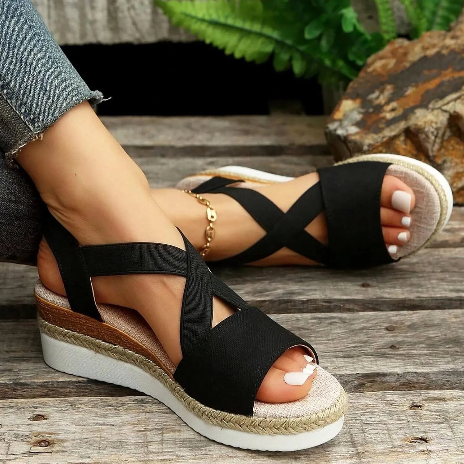 Cathalem Orthopedic Platform Wedge Sandals for Women Summer Dressy 2024 Flat Open Toe Ankle Strap Espadrilles Sandals