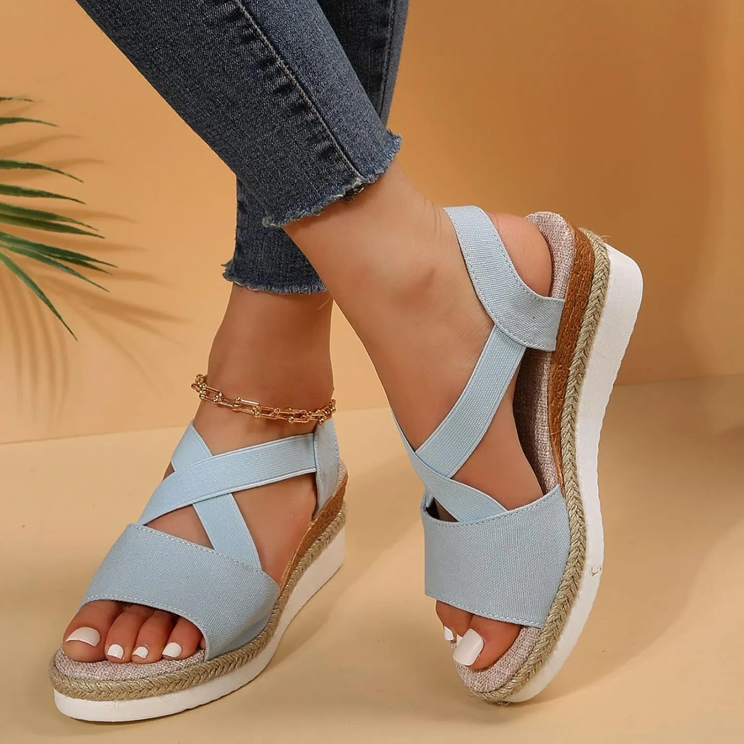 Cathalem Orthopedic Platform Wedge Sandals for Women Summer Dressy 2024 Flat Open Toe Ankle Strap Espadrilles Sandals