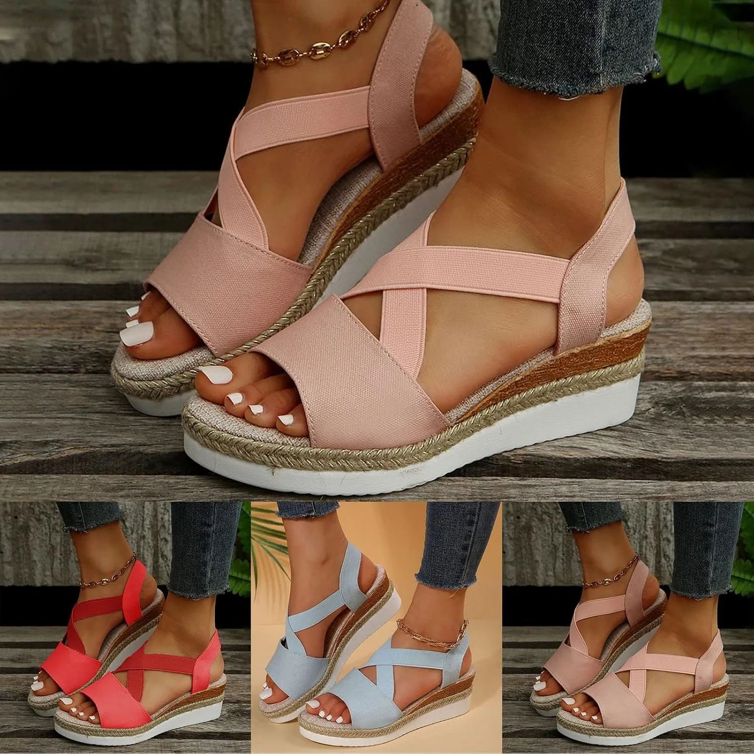 Cathalem Orthopedic Platform Wedge Sandals for Women Summer Dressy 2024 Flat Open Toe Ankle Strap Espadrilles Sandals