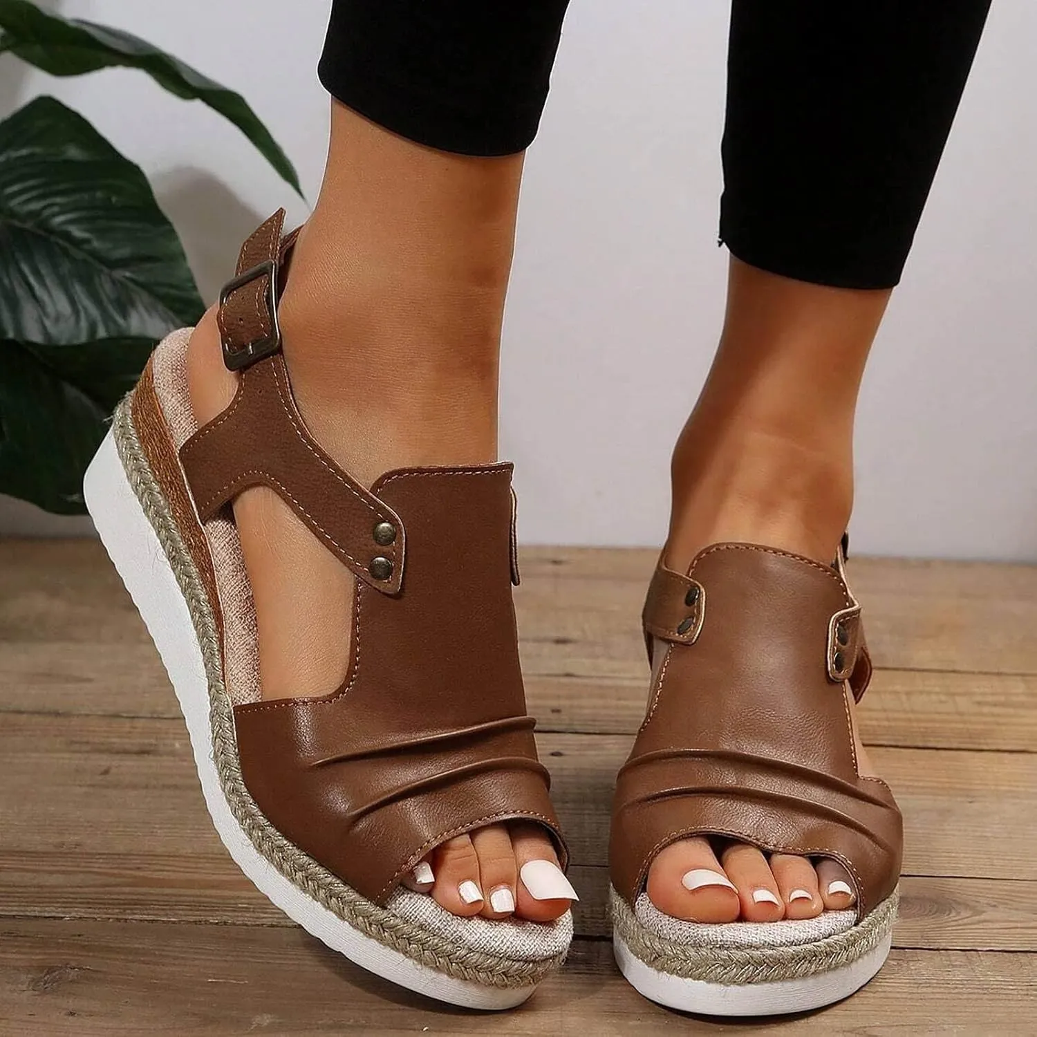 Cathalem Orthopedic Sandals for Women Flat Open Toe Ankle Strap Espadrilles Sandals Casual Slip on Sandals Beach Boho Sandals