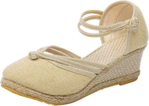 Cathalem Orthopedic Sandals for Women, Women's Ankle Strap Closed Toe Espadrille Wedge Sandals Platform Wedge Sandals