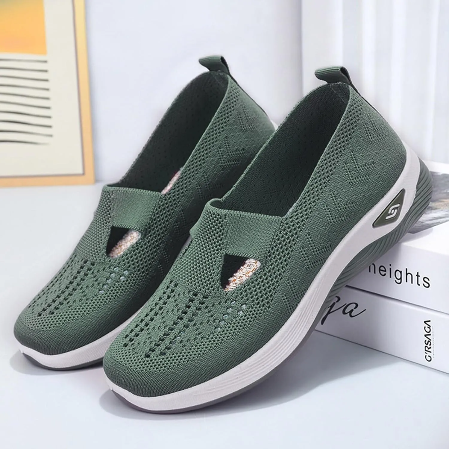 Cathalem Platform Sneakers for Women, Walking Slip on Diabetic Foam Shoes Hands Free Slip in Sneakers Arch Support