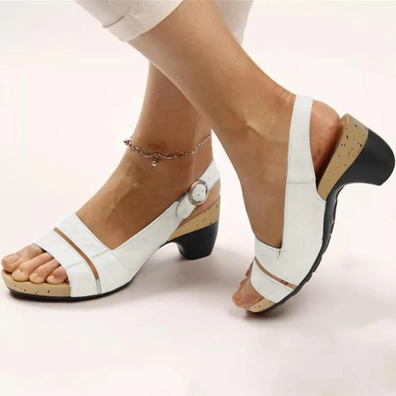 Cathalem Sandals For Women Closed Toe Wedge Sandals Low Heel Breathable Hollow Out Sandals Casual Summer Sandals