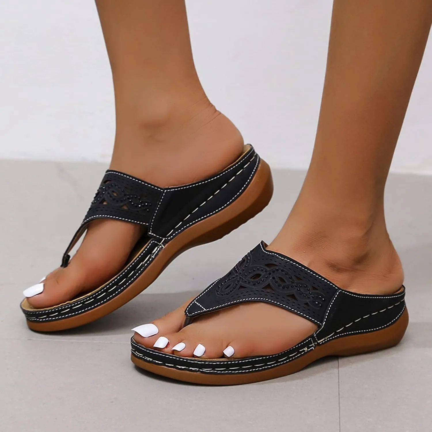 Cathalem Sandals Women Comfortable, Womens Orthotic Wide Width Comfortable Walking Orthopedic Thong Sandals Walking Wedges