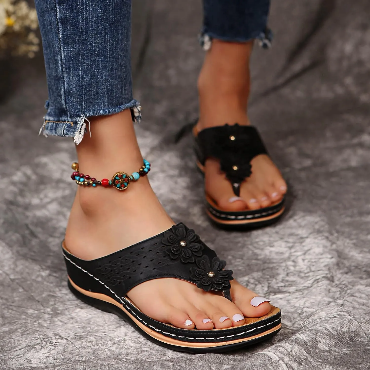 Cathalem Summer Sandals for Women 2024 Arch Support Sandals Casual Orthotic Sandals Comfortable Walking Sandals Thong Sandals