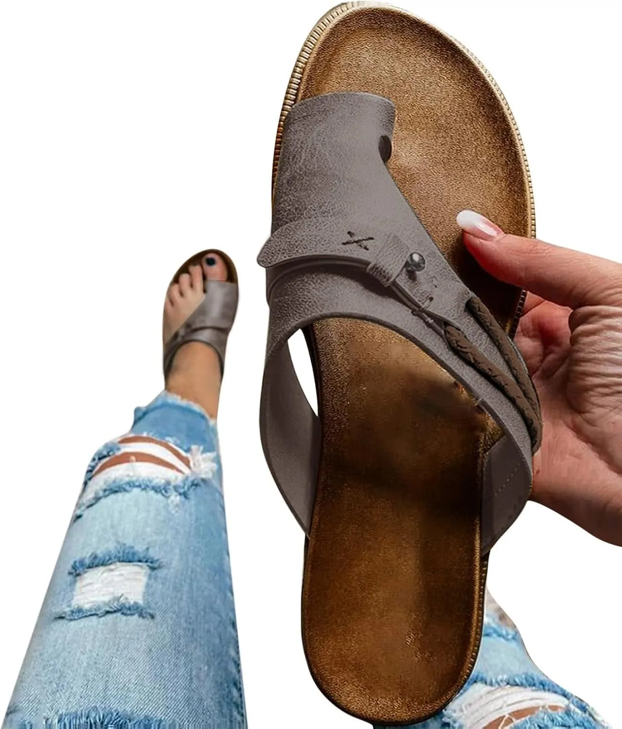 Cathalem Wedge Sandals for Women, Arch Support Summer Sandals for Women 2024 Retro Anti-Slip Slip On Flat Toe Open Sandals
