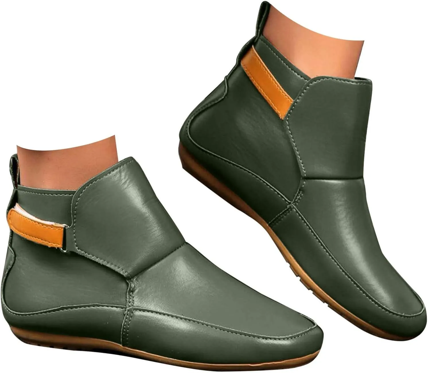 Cathalem Womens Ankle Boots, 2024 New Arch Support Booties Side Zip-up Vintage Leather Damping Shoes Flat Heel Booties