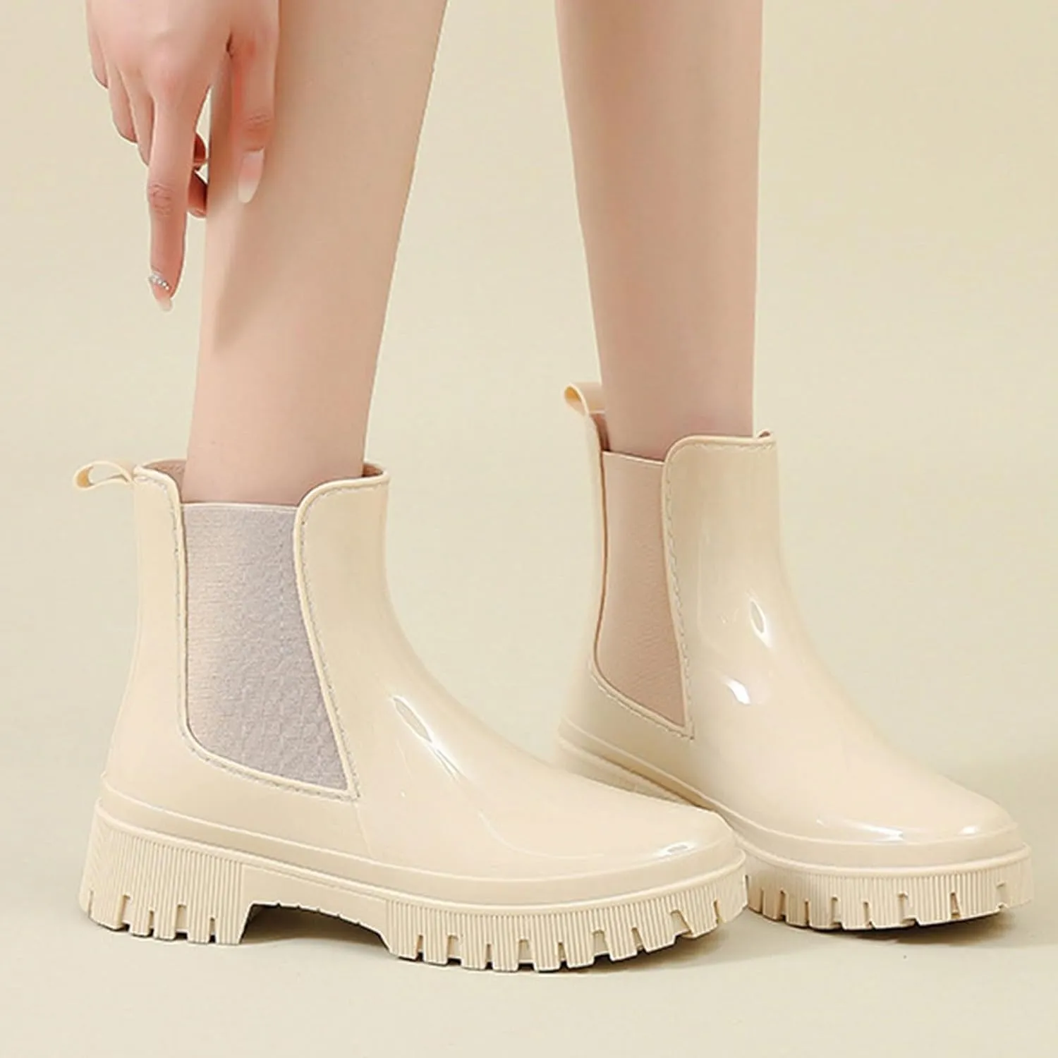Cathalem Women's Ankle Rain Boots Waterproof Chelsea Rain Boots Rubber Boots Women Short Garden Boots Anti Slip Work Booties