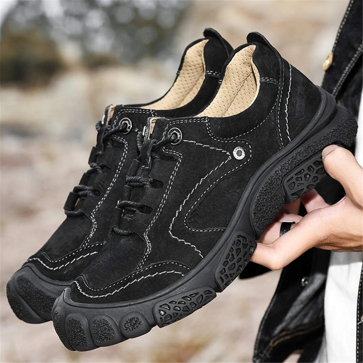 ChicWind Men's Hand Stitching Breathable Hiking Shoes Casual Lace-Up Outdoor Trekking Sneakers