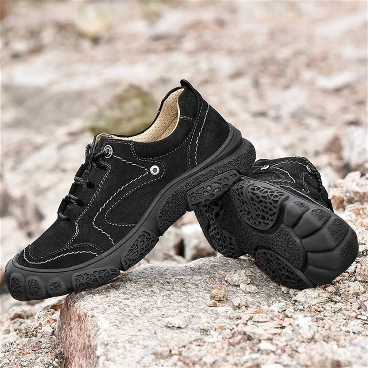 ChicWind Men's Hand Stitching Breathable Hiking Shoes Casual Lace-Up Outdoor Trekking Sneakers