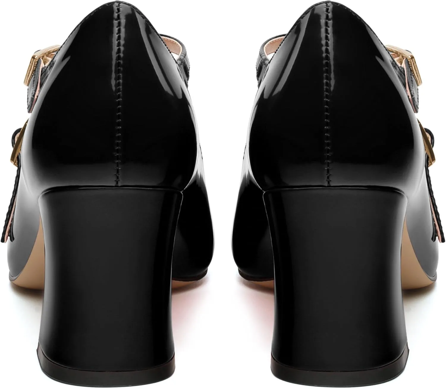 Chunky Block Heels for Women Closed Square Toe Patent Pumps Cross Strap High Heels Evening Party Dress Shoes 2.5IN